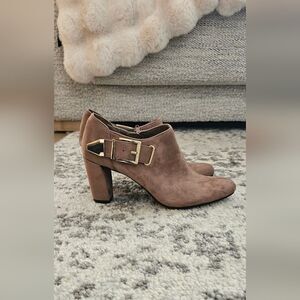 AEROSOLES Brown Ankle Booties with Gold Buckle